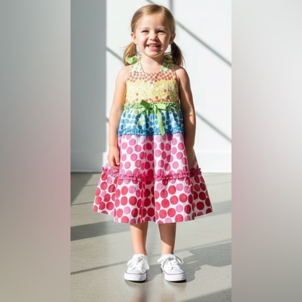 Blueberry Boulevard Polka Dot Ruffled Halter Dress, Multi-Color Fun, size 3T